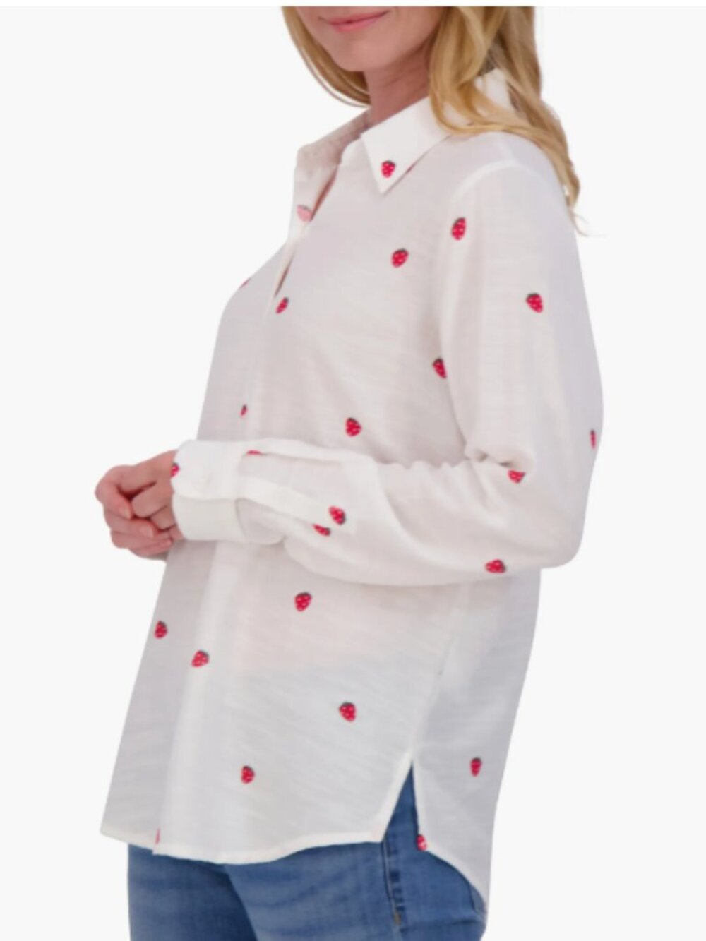 🍓 Lucky Brand Embroidered Strawberry Button-Down Top 🍓